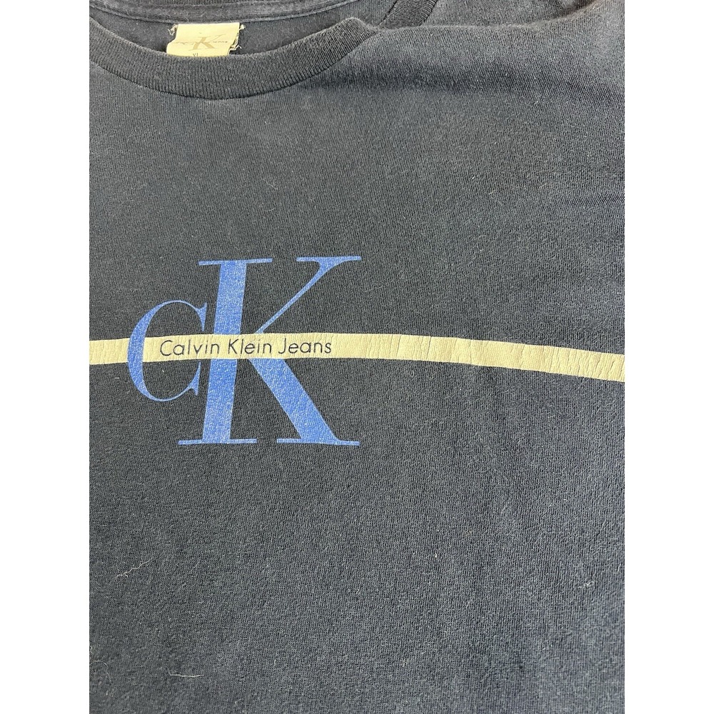 Vtg 90s Calvin Klein Jeans Spellout Logo T Shirt Made In USA Size XL Blue - Picture 3 of 6